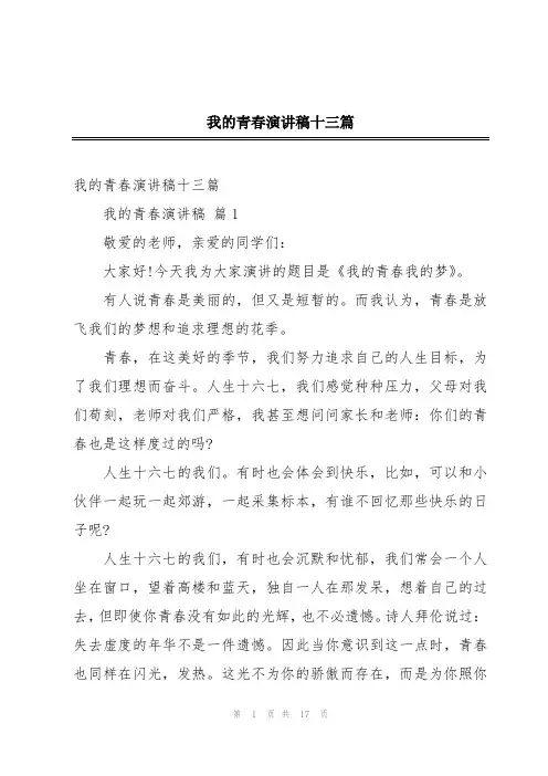 我的青春演讲稿十三篇