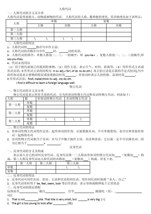 冀教版七年级英语 人称代词  习题