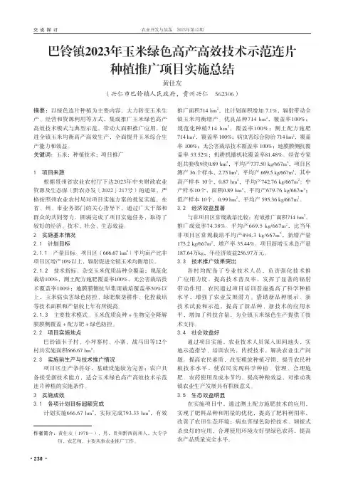 巴铃镇2023年玉米绿色高产高效技术示范连片种植推广项目实施总结