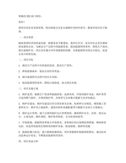 企业自建锅炉房申请书模板