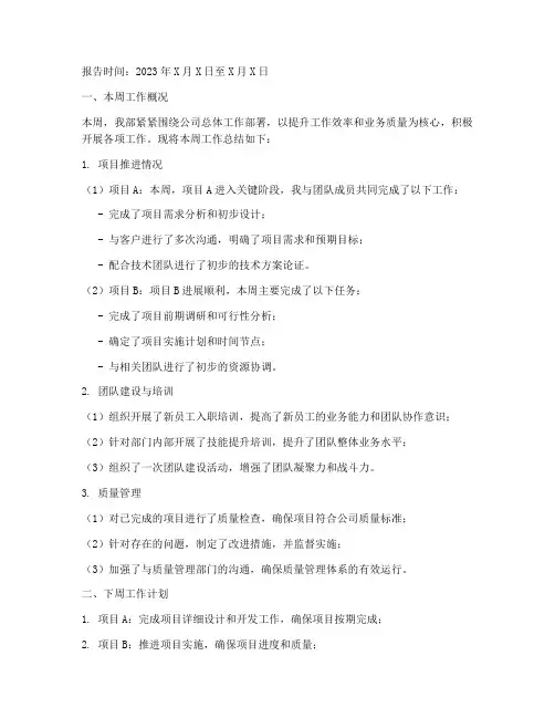经理汇报周报总结范文