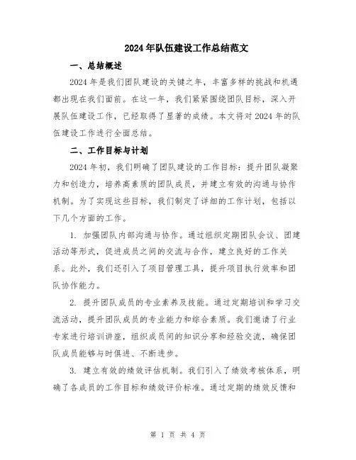2024年队伍建设工作总结范文