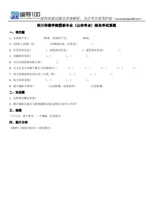 四川传媒学院摄影专业(山东考点)招生考试真题