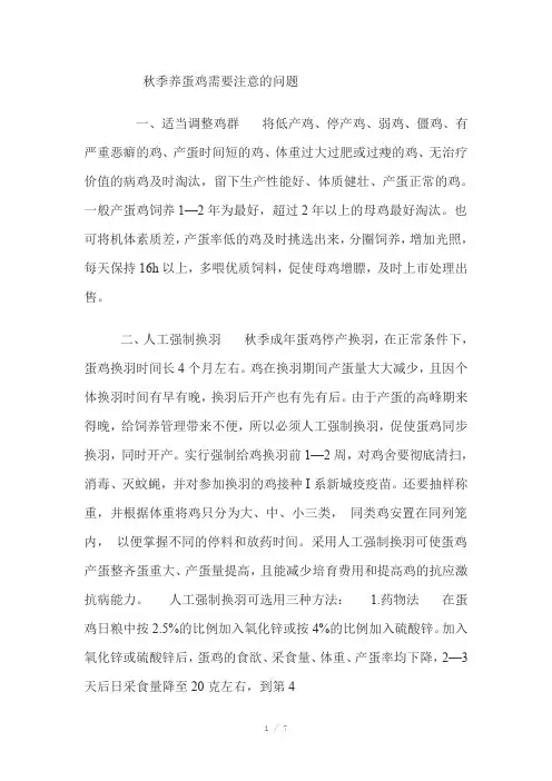 秋天蛋鸡养殖需要注意的问题