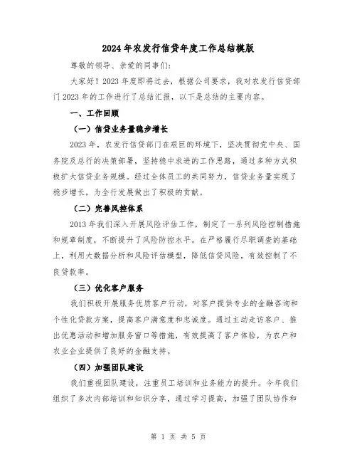 2024年农发行信贷年度工作总结模版（2篇）