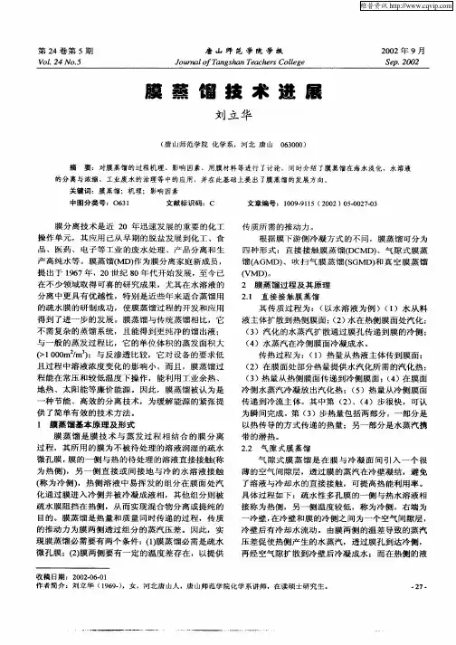 膜蒸馏技术进展