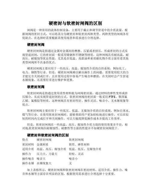 硬密封与软密封闸阀的区别
