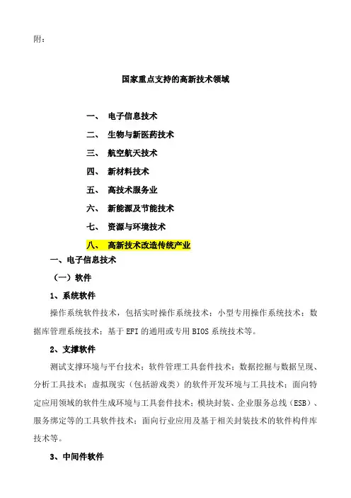 高新技术八大领域