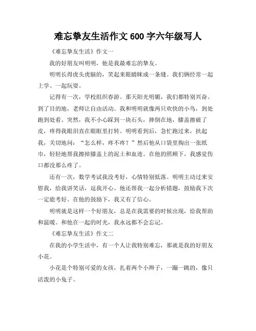 难忘挚友生活作文600字六年级写人