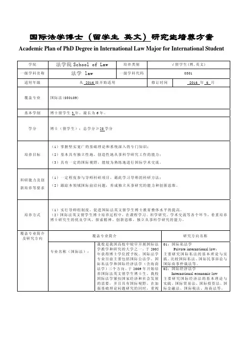 中南财经政法大学研究生培养方案-留学生-国际法博士