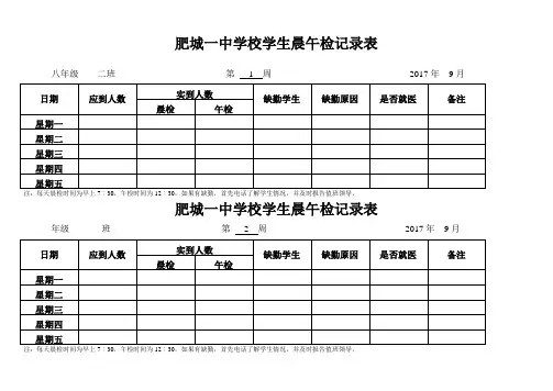 学校各班晨午检记录表