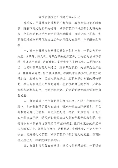 城市管理执法工作建议体会研讨