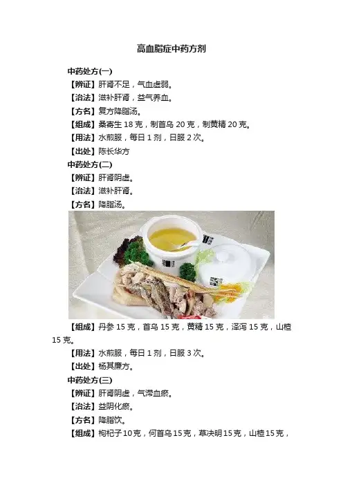 高血脂症中药方剂