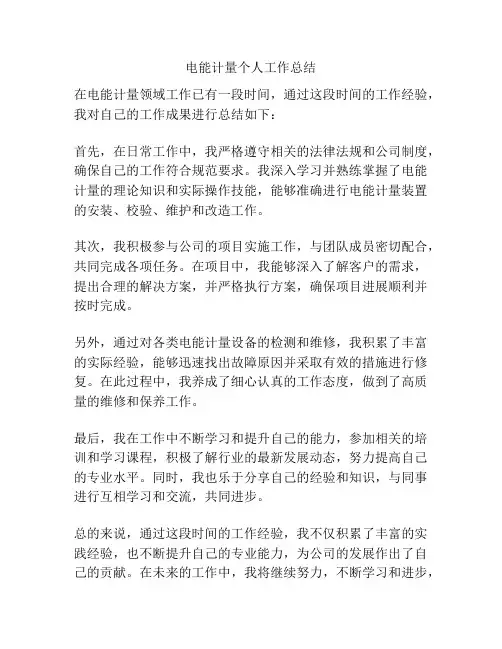 电能计量个人工作总结