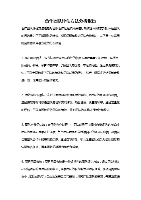 合作团队评估方法分析报告