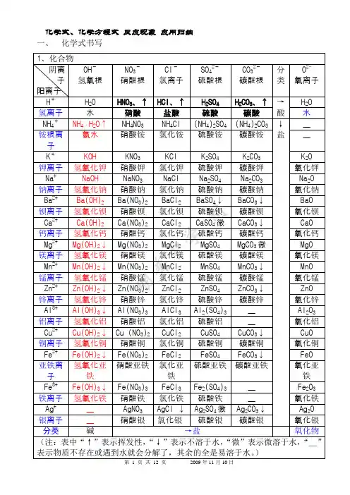 初中化学《化学式、化学方程式和反应现象归纳大全》