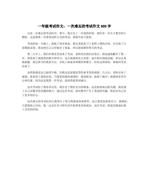 一年级考试作文：一次难忘的考试作文600字