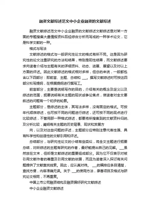 融资文献综述范文中小企业融资的文献综述