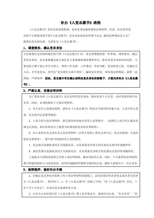 补办入党志愿书流程