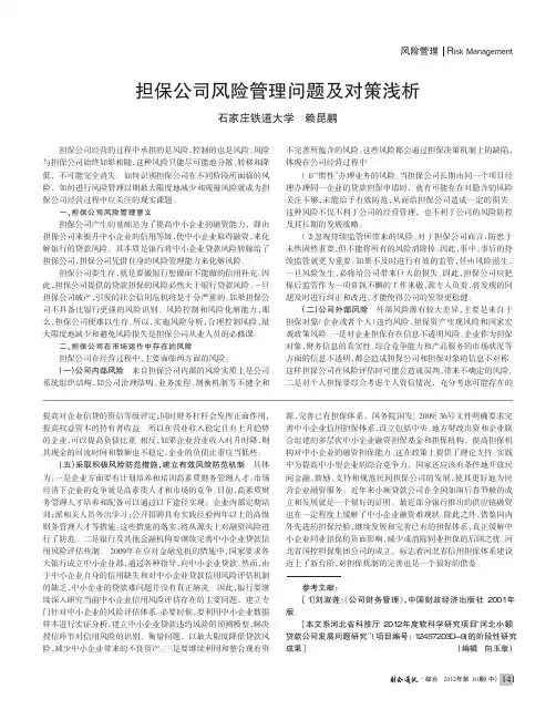 担保公司风险管理问题及对策