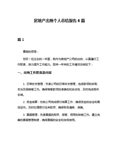 房地产出纳个人总结报告6篇