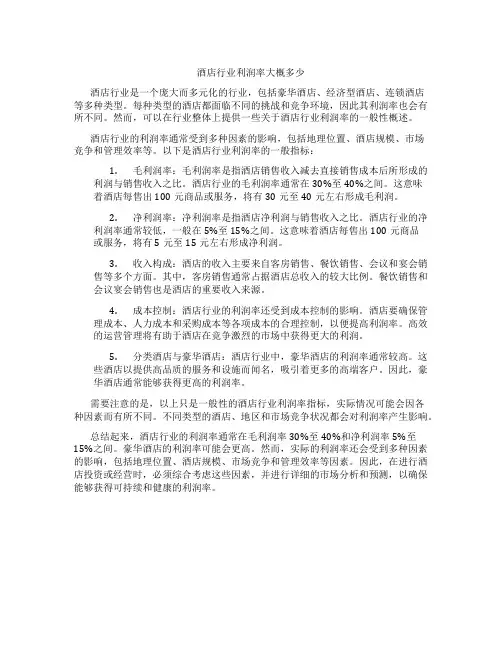 酒店行业利润率大概多少