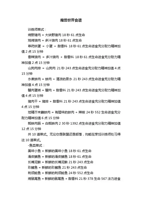 魔兽世界食谱