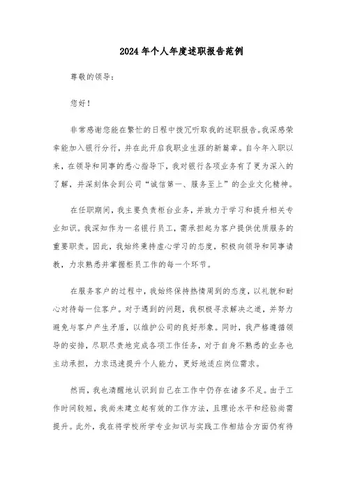 2024年个人年度述职报告范例（七篇）