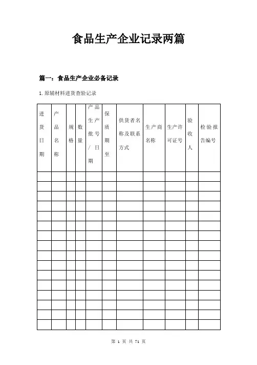 食品生产企业记录两篇