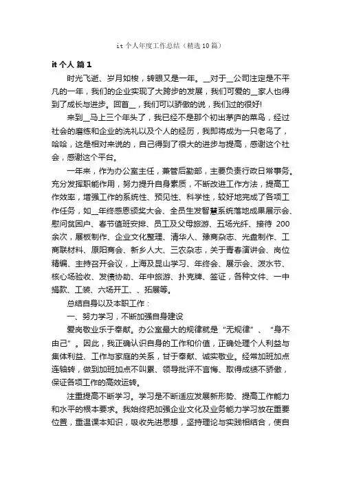it个人年度工作总结（精选10篇）
