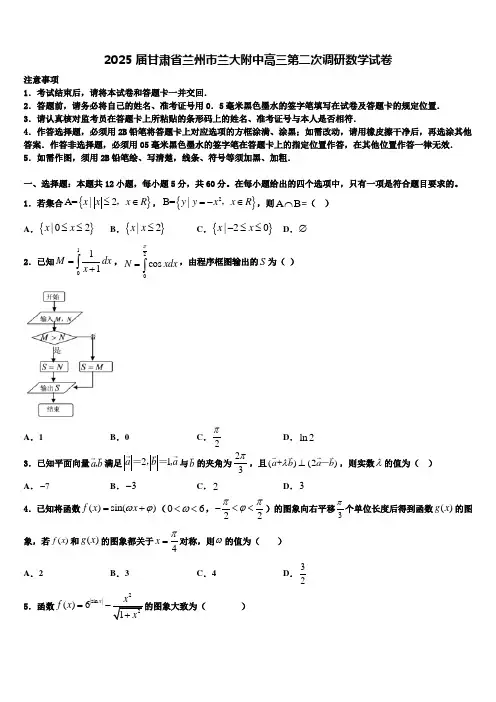 2025届甘肃省兰州市兰大附中高三第二次调研数学试卷含解析