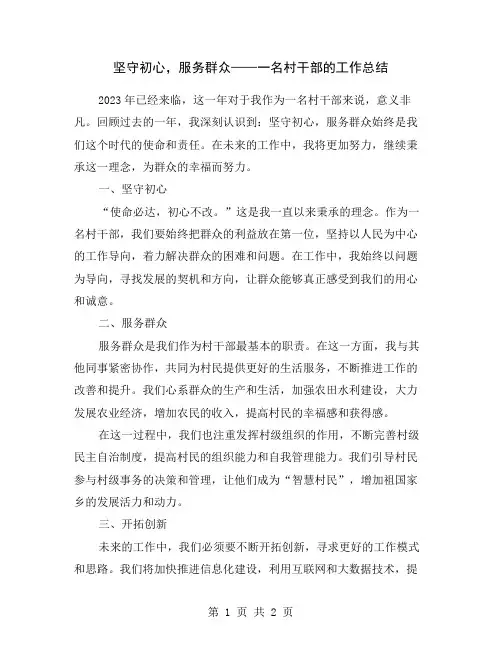 坚守初心,服务群众——一名村干部的工作总结