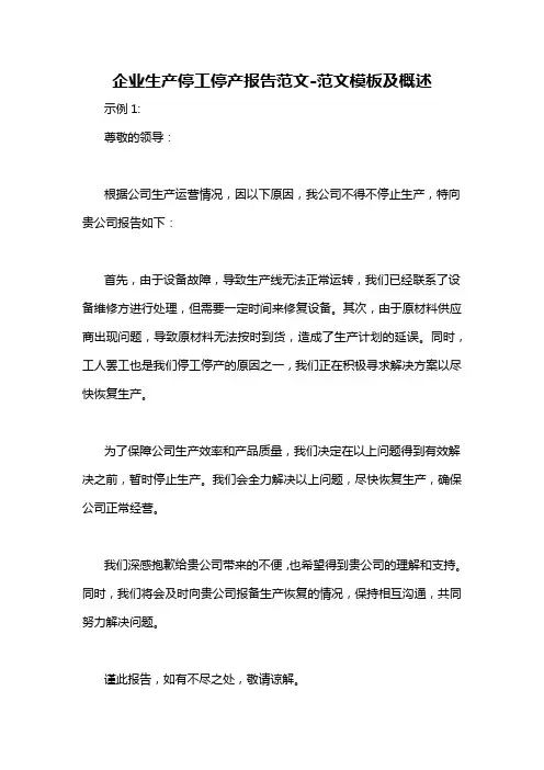 企业生产停工停产报告范文-概述说明以及解释