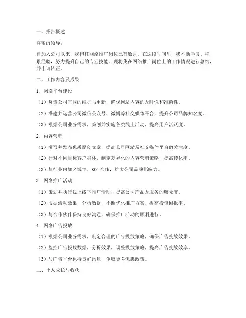 转正报告网络推广