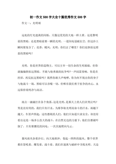 初一作文500字大全十篇优秀作文500字