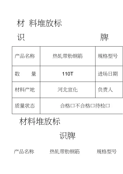 材料堆放标识牌