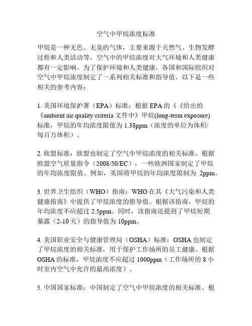 空气中甲烷浓度标准
