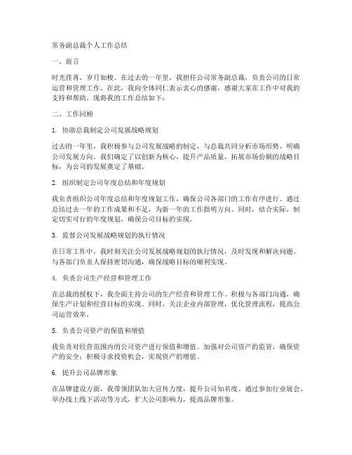 常务副总裁个人工作总结