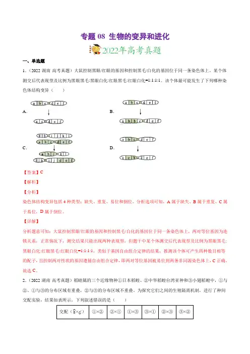 专题08 生物的变异和进化-三年(2020-2022)高考真题生物分项汇编(解析版)