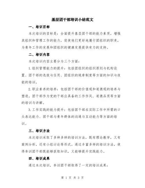 基层团干部培训小结范文