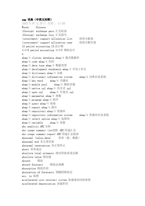 sap实施-sap 词典 精品