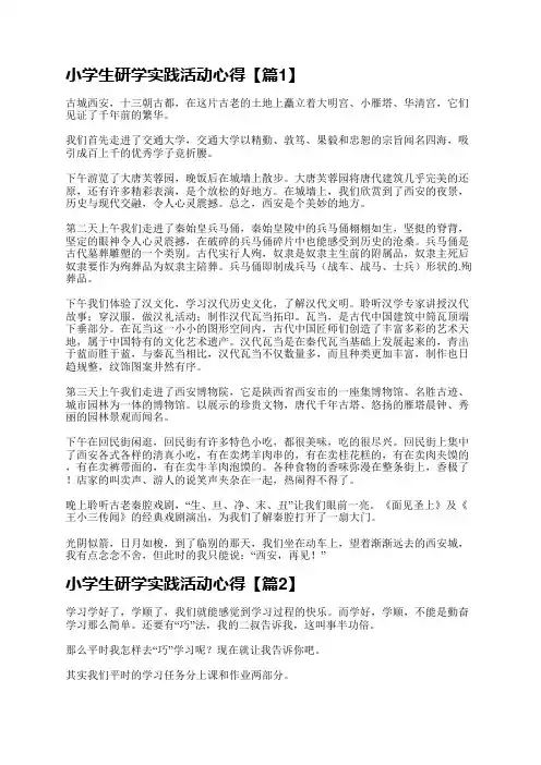 小学生研学实践活动心得