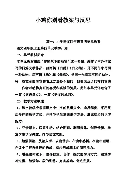 小鸡你别看教案与反思