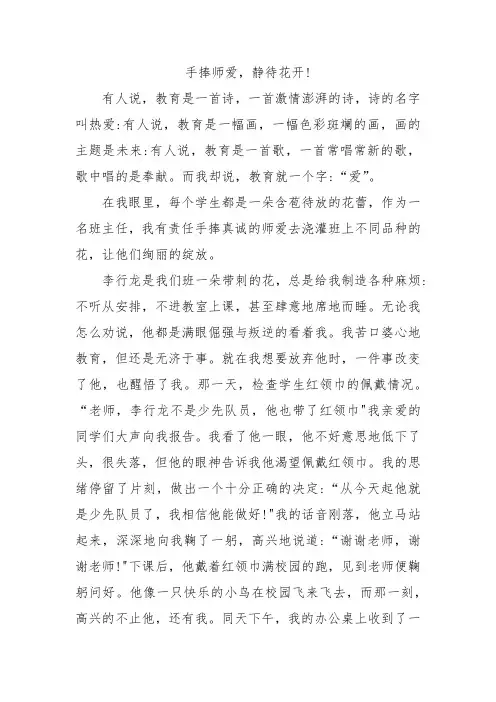 班主任大赛育人故事一等奖  手捧师爱,静待花开!