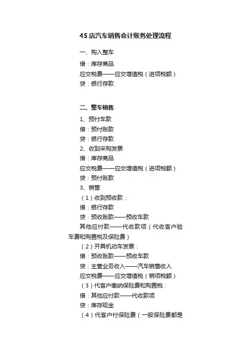 4S店汽车销售会计账务处理流程