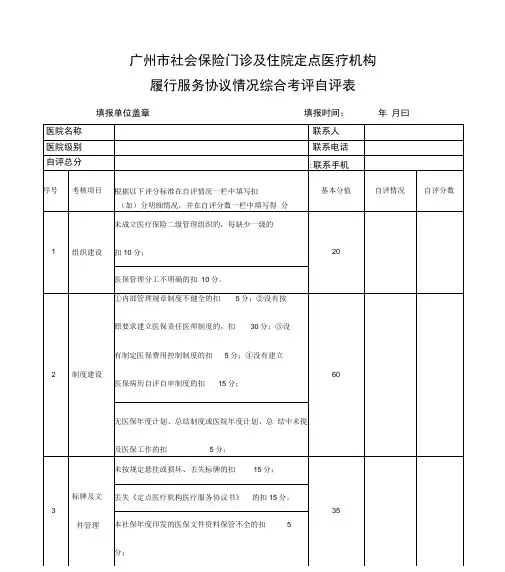 定点医疗机构综合考评自评表
