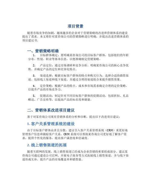 某咨询明确营销策略改进营销体系项目建议书