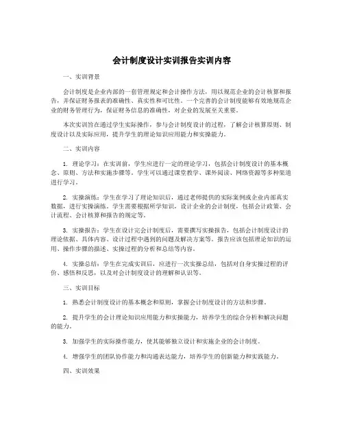 会计制度设计实训报告实训内容