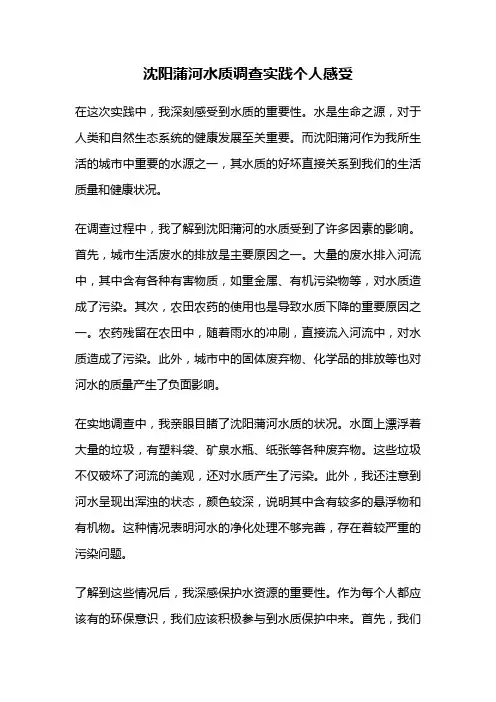 沈阳蒲河水质调查实践个人感受