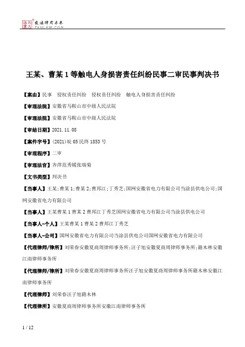 王某、曹某1等触电人身损害责任纠纷民事二审民事判决书